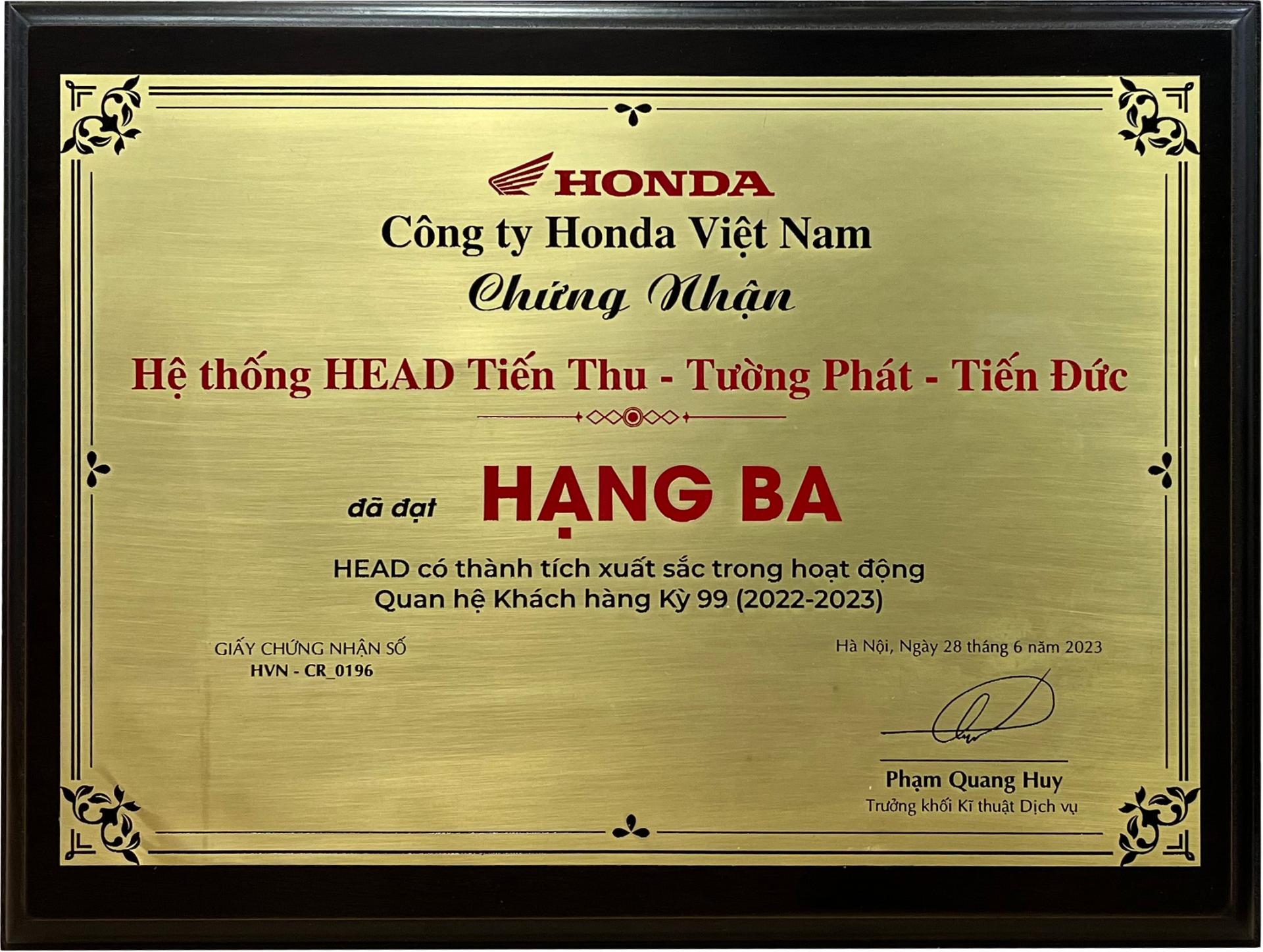 Hạng Ba HEAD Có Thành Tích Xuất Sắc Trong Hoạt Động Quan Hệ Khách Hàng Kỳ 99 (2022-2023)