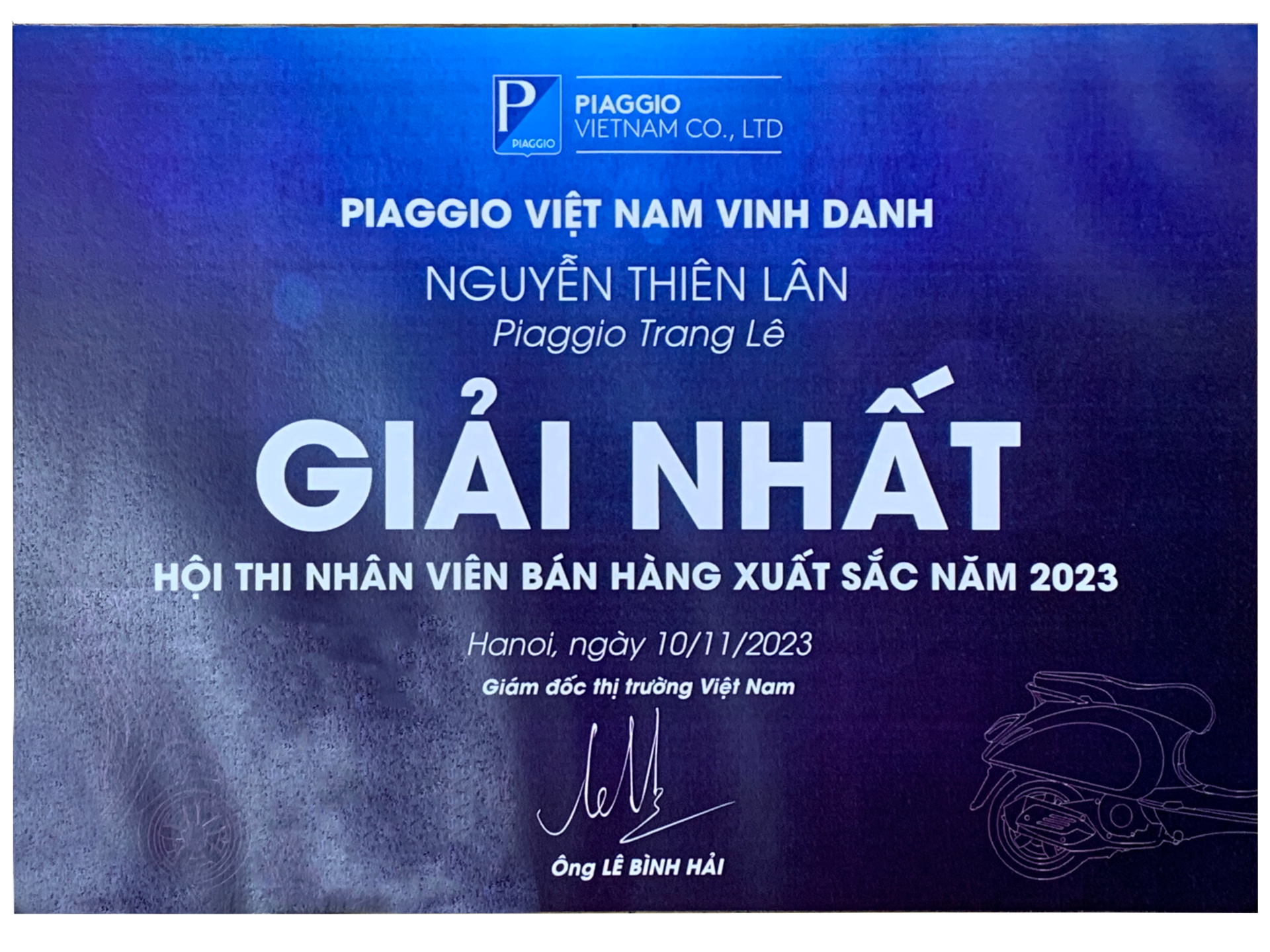 Giải Nhất Nhân Viên Bán Hàng Xuất Sắc Piaggio Skills Contest Năm 2023